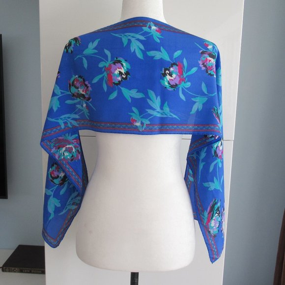 Rectangular Floral Pattern Scarf 10" x 52" Made in Italy, Blue, Purple, Black - Picture 3 of 8